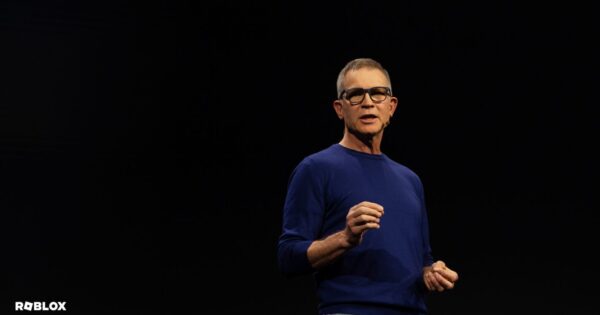 Roblox CEO and Founder David Baszucki speaking at the Roblox Developers Conference black background