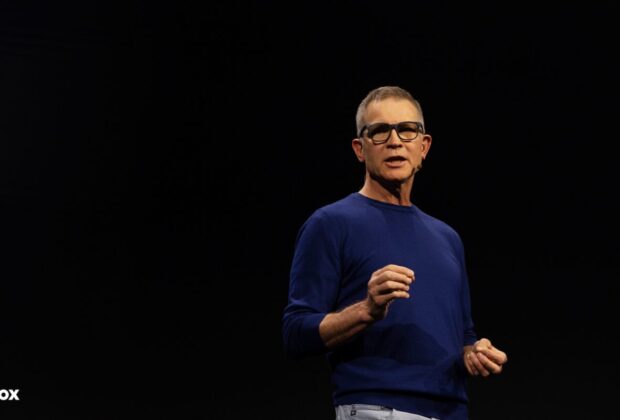 Roblox CEO and Founder David Baszucki speaking at the Roblox Developers Conference black background